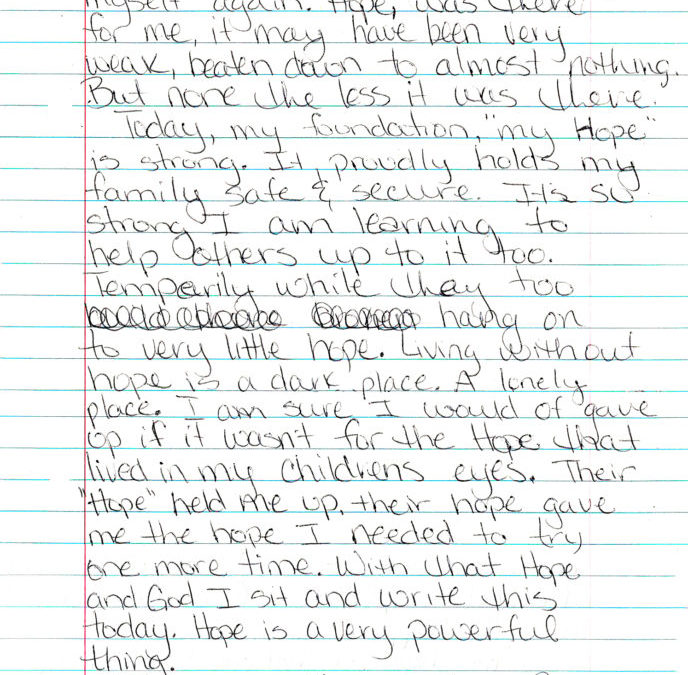 LETTER FROM A RESIDENT: “TODAY MY FOUNDATION, MY HOPE IS STRONG.”