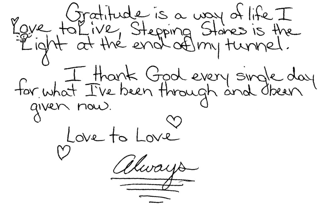 letter of gratitude from Stepping Stones program participant 2